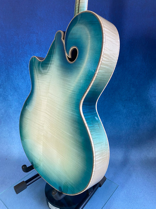 Handmade Custom Archtop Jazz Guitar-Big Mandolin Style Nitro Blue Yunzhi 6 Strings Fully Maple Back Spruce Top Ebony Brass