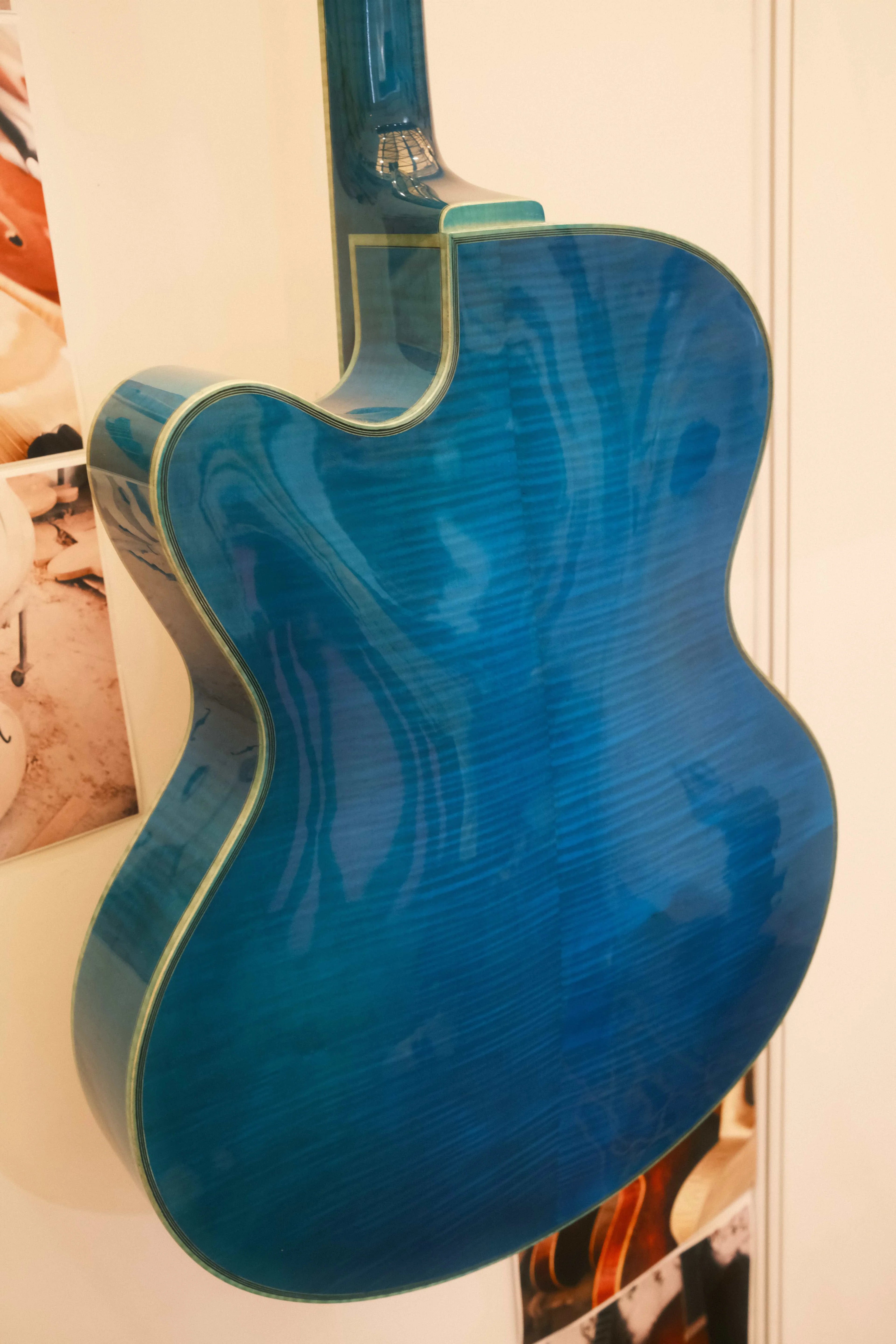 Handmade Yunzhi Jazz Hollow Body Guitar Gloss Blue Nitro Finish Solid Spruce Flamed Maple Body Ebony Luthier-Built Electric