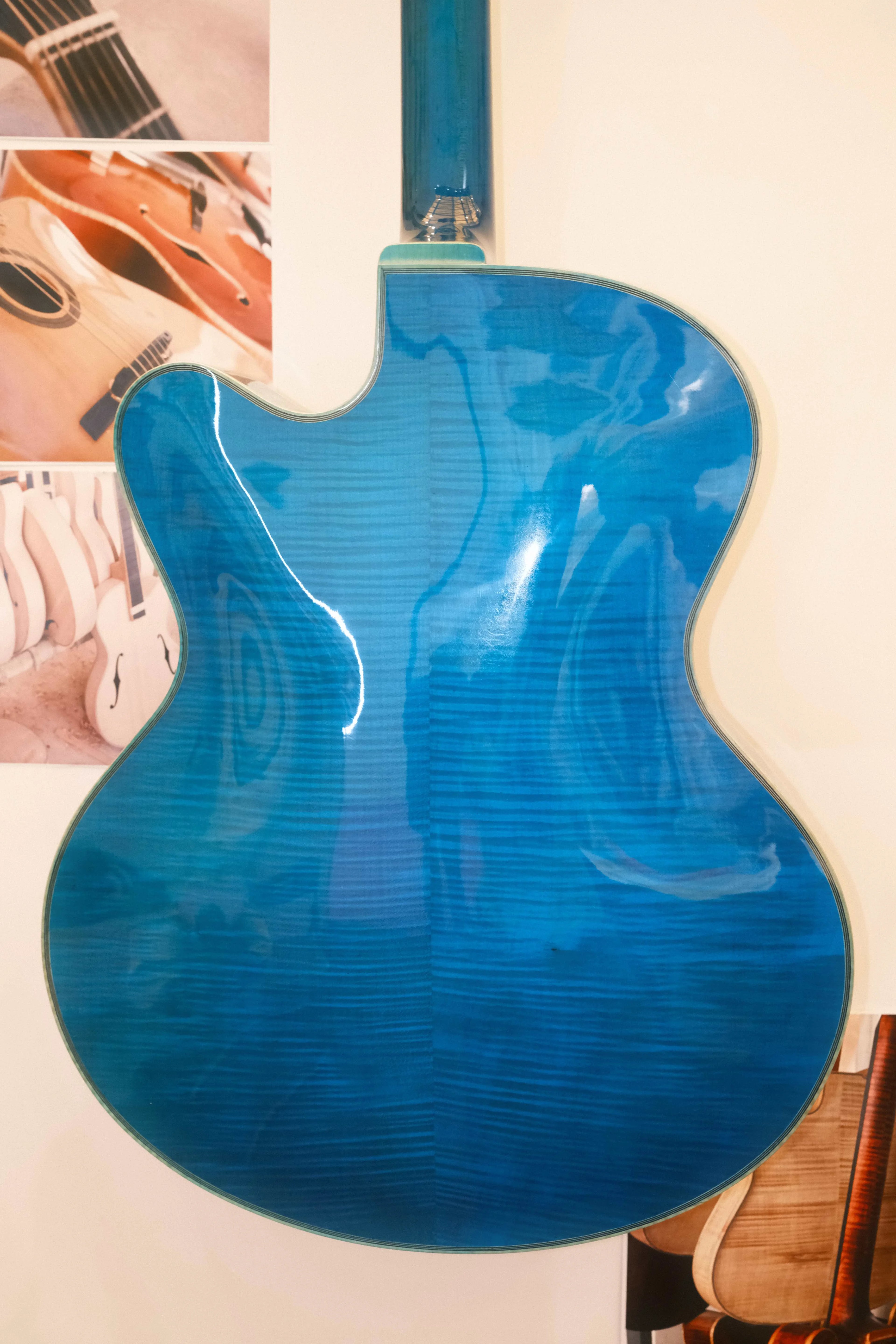 Handmade Yunzhi Jazz Hollow Body Guitar Gloss Blue Nitro Finish Solid Spruce Flamed Maple Body Ebony Luthier-Built Electric