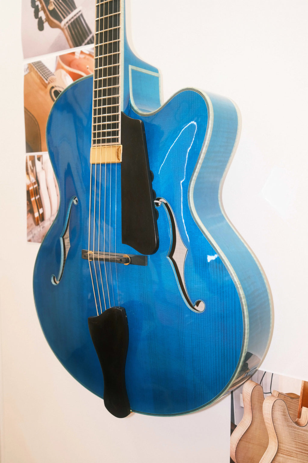 Handmade Yunzhi Jazz Hollow Body Guitar Gloss Blue Nitro Finish Solid Spruce Flamed Maple Body Ebony Luthier-Built Electric