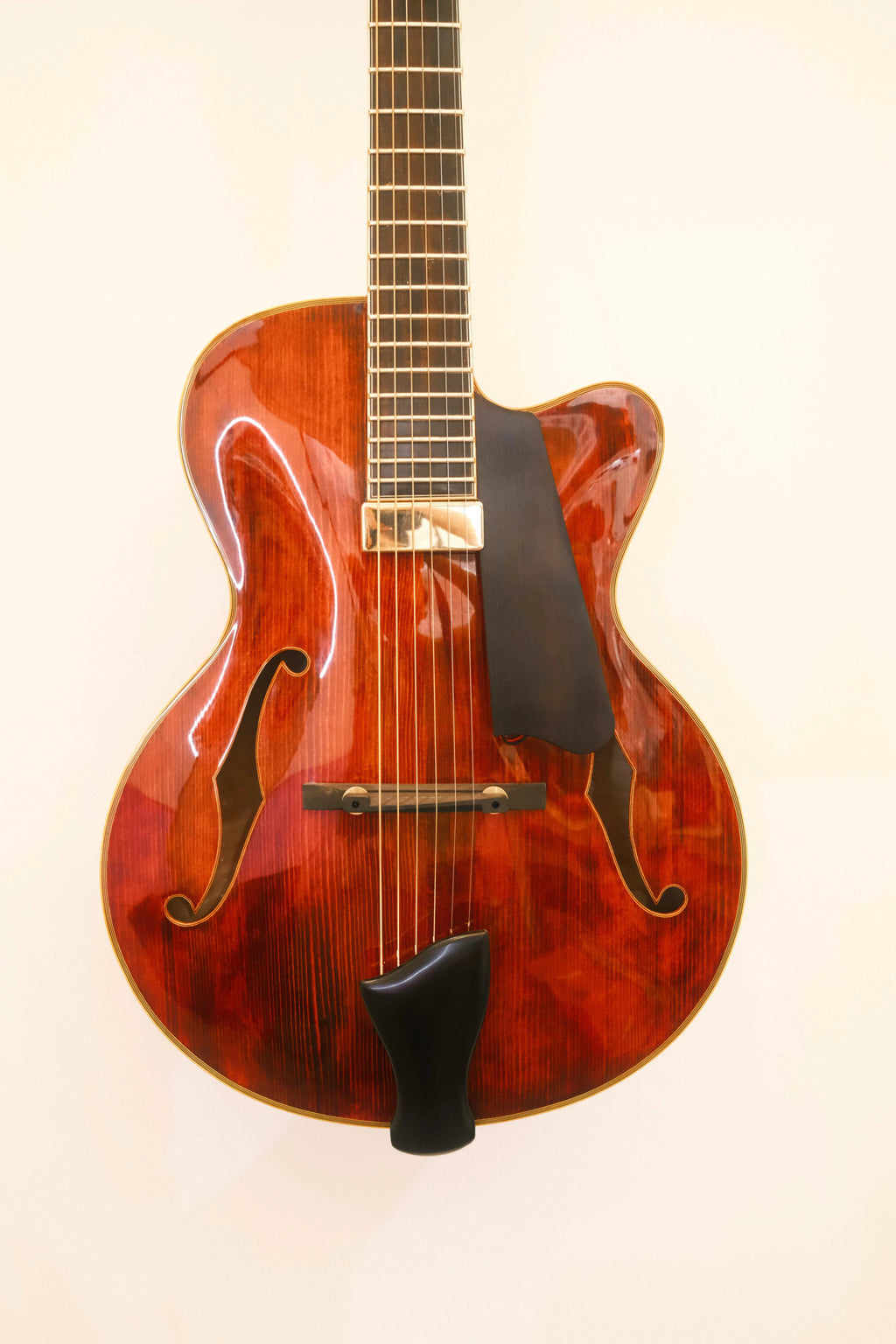 Yunzhi Luthier Handcrafted 15" Electric Guitar Flamed Maple Hollow Body Archaize Spruce Top Ebony Fingerboard Professional H/S