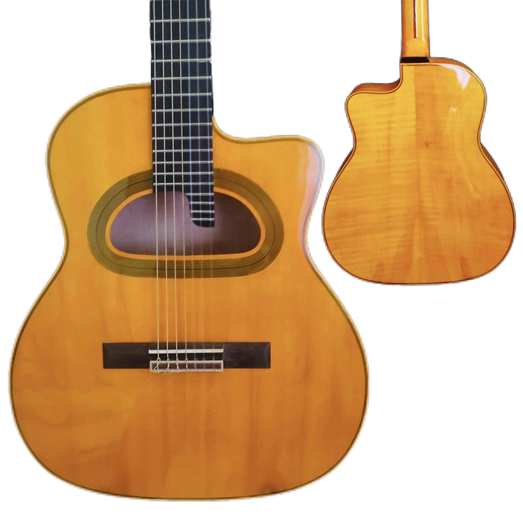 YUnzhi Customizable 7-String D Soundhole Jazz Guitar Flamed Maple Top Ebony Fretboard Hollow Custom Cutaway Acoustic Archtop