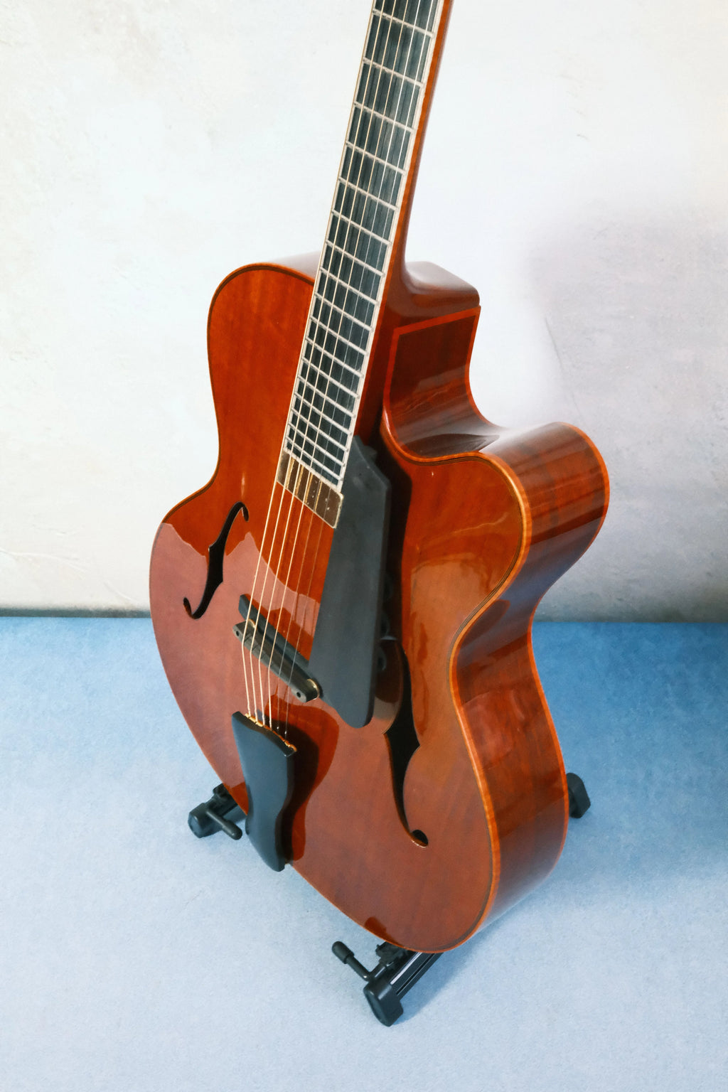 Luthier Handcrafted 17" Electric Guitar Maple Neck Solid Mahogany Hollow Body Violin Style Spruce Top Ebony Professional Custom