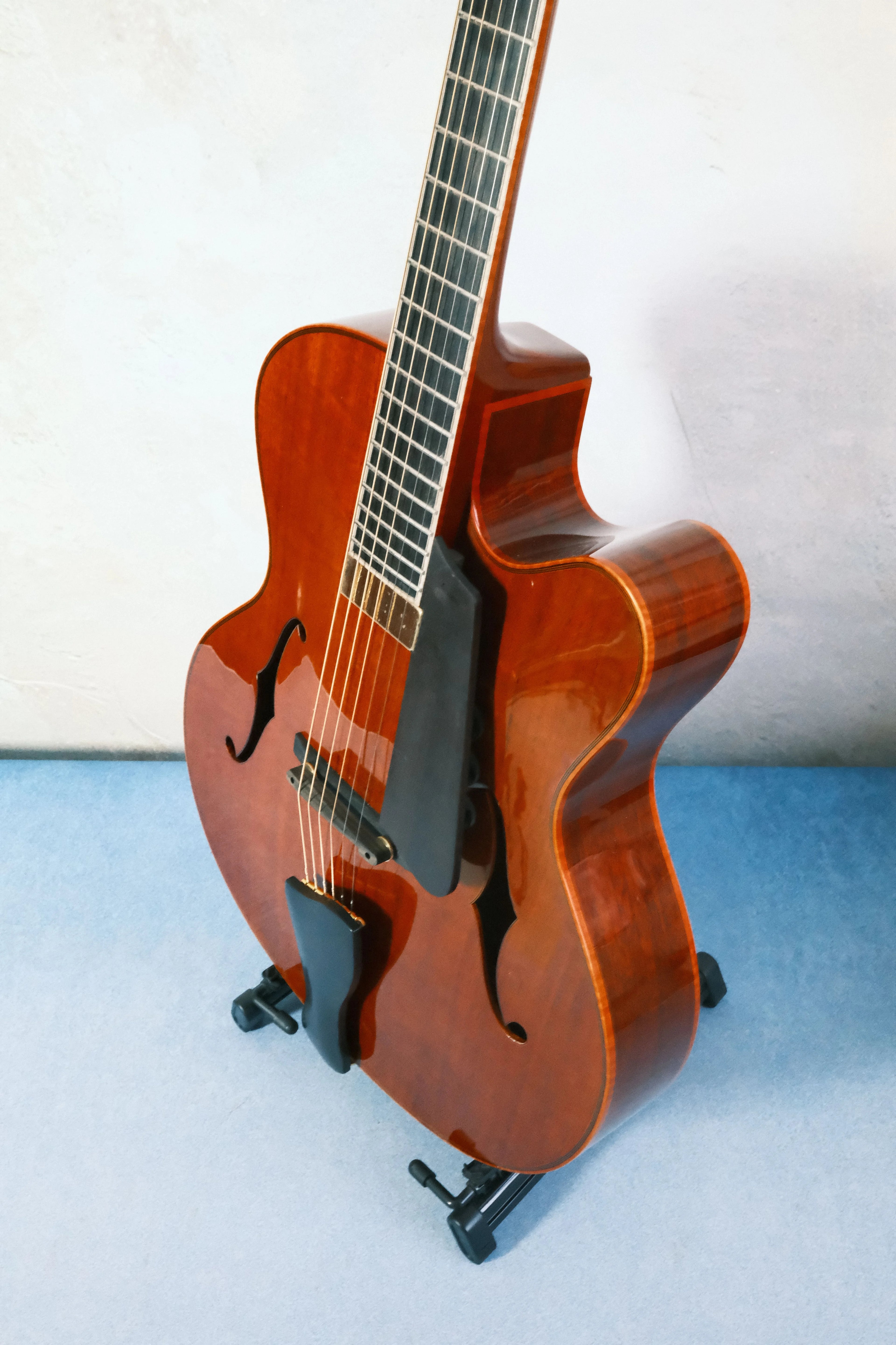 Luthier Handcrafted 17" Electric Guitar Maple Neck Solid Mahogany Hollow Body Violin Style Spruce Top Ebony Professional Custom