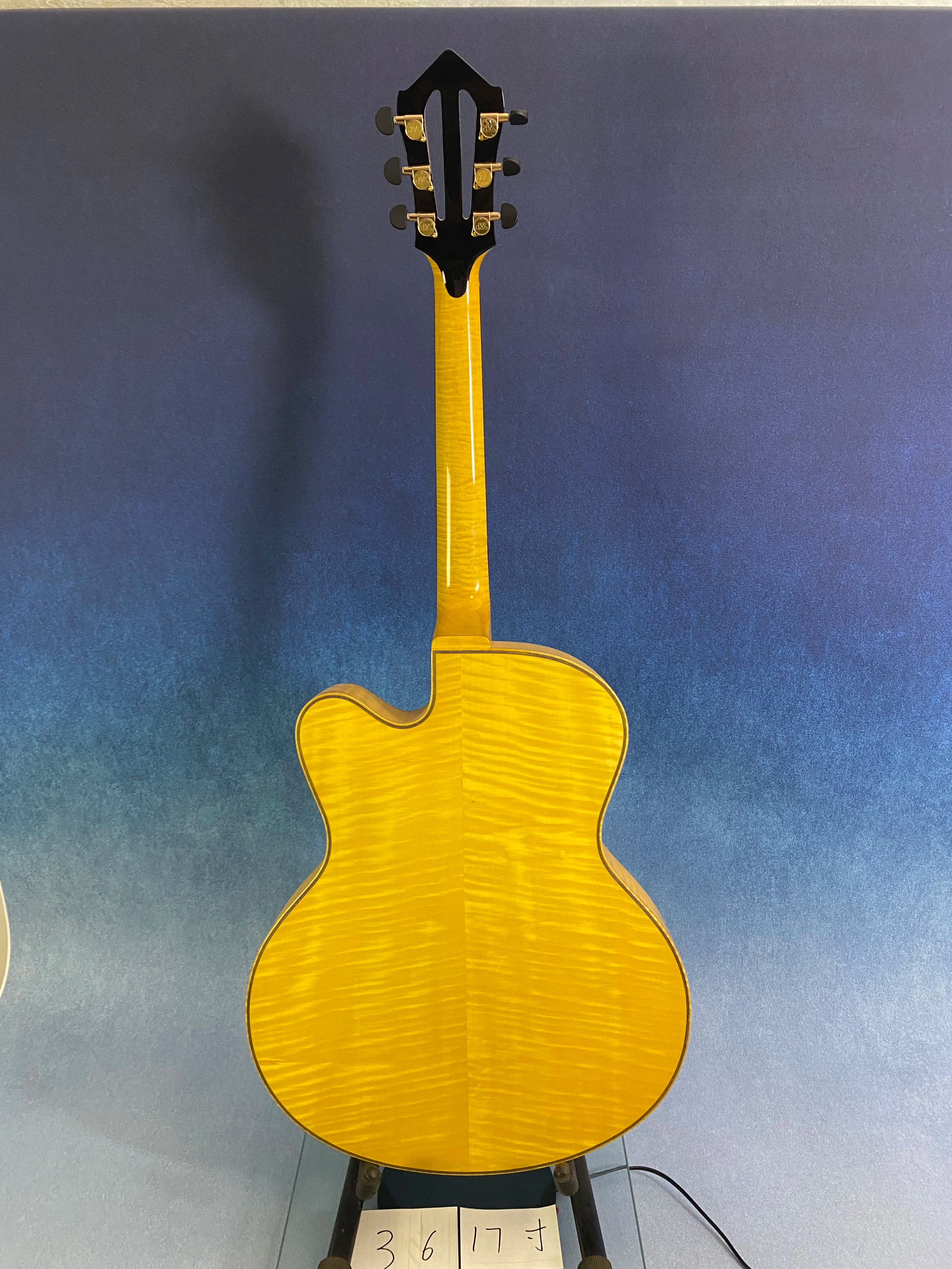 Yunzhi Luthier Handcrafted 17" Archtop Electric Jazz Guitar Solid Flamed Maple Hollow Body Spruce Ebony Fingerboard Maple