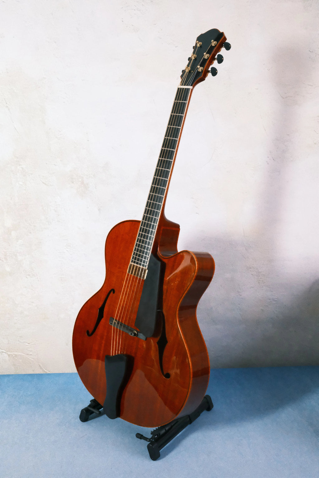Luthier Handcrafted 17" Electric Guitar Maple Neck Solid Mahogany Hollow Body Violin Style Spruce Top Ebony Professional Custom