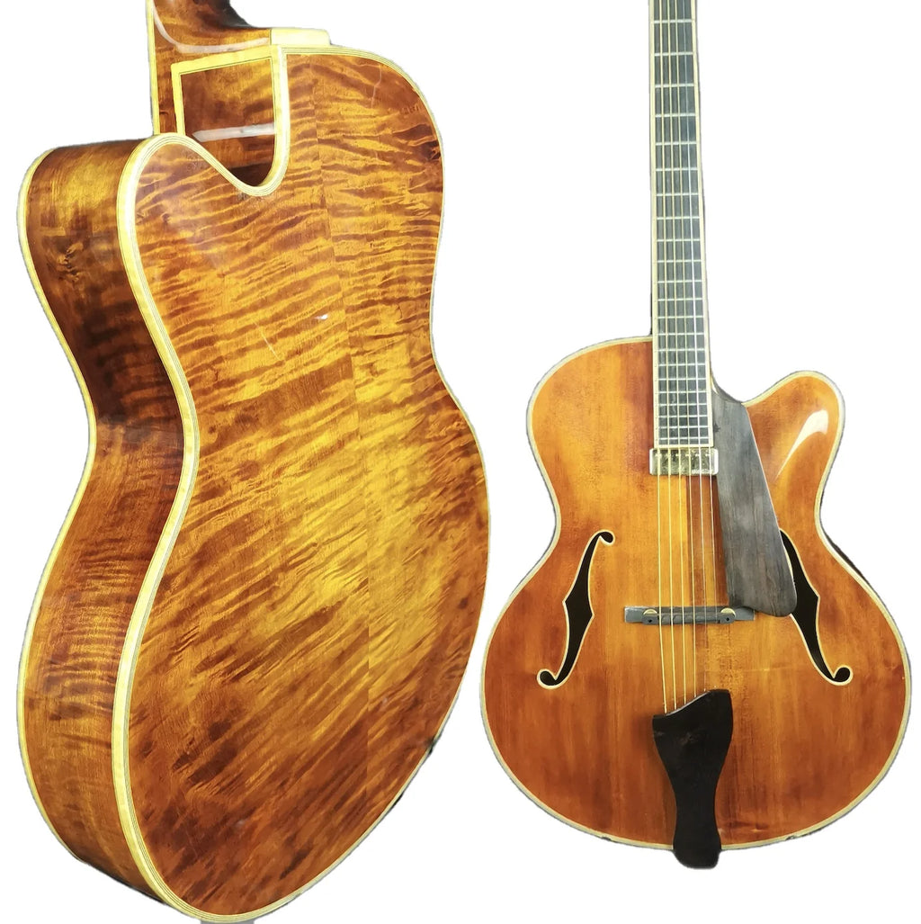 Handmade 16-Inch Hollow Flamed Maple Archtop Spruce Top Mahogany Body Electric Jazz Guitar Ebony Fingerboard Discount Cutaway
