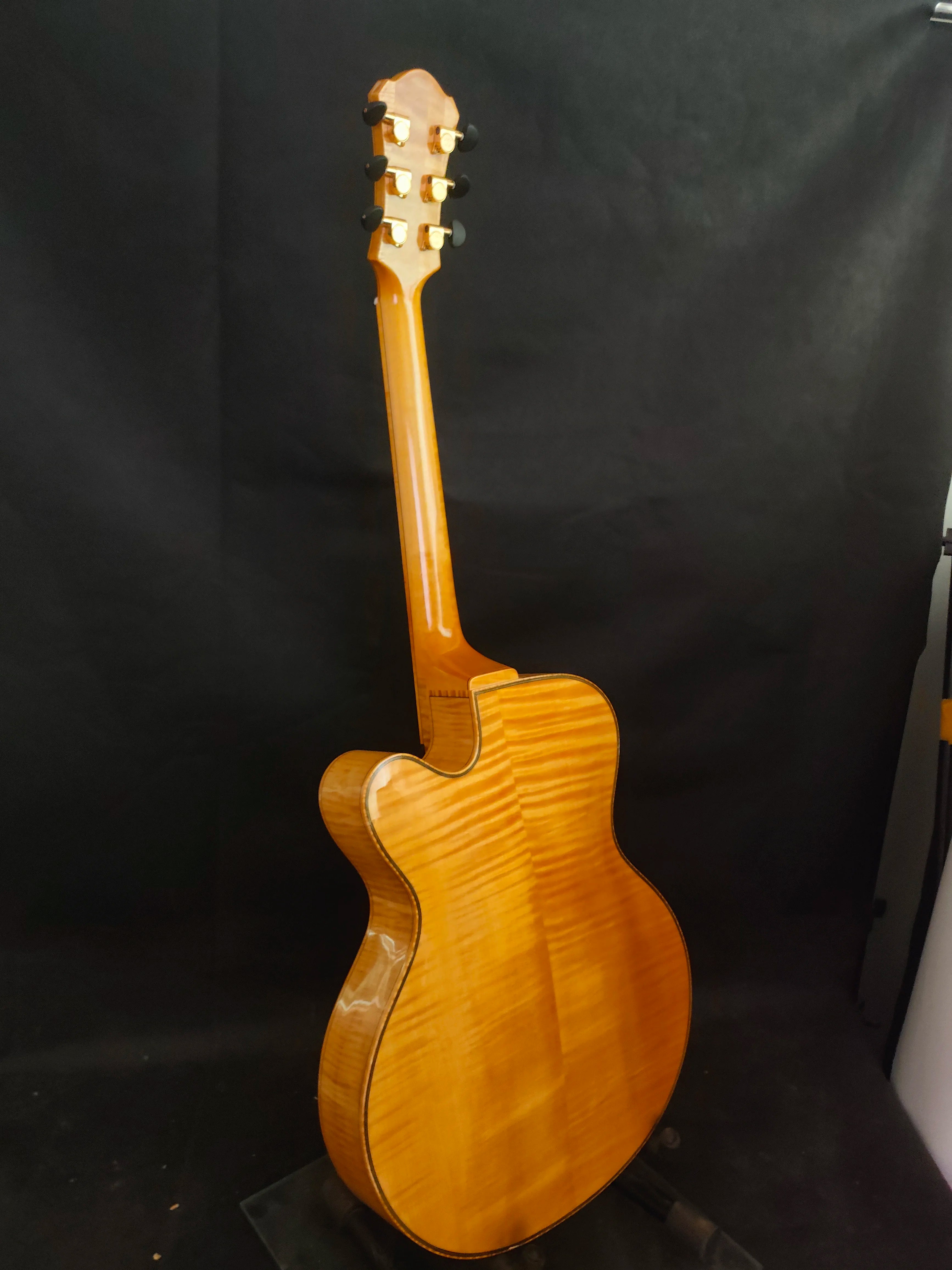 Yunzhi 16\" Quality Jazz Guitar Handcrafted Archtop Hollow Body Custom Carved Solid Maple with Ebony Fingerboard
