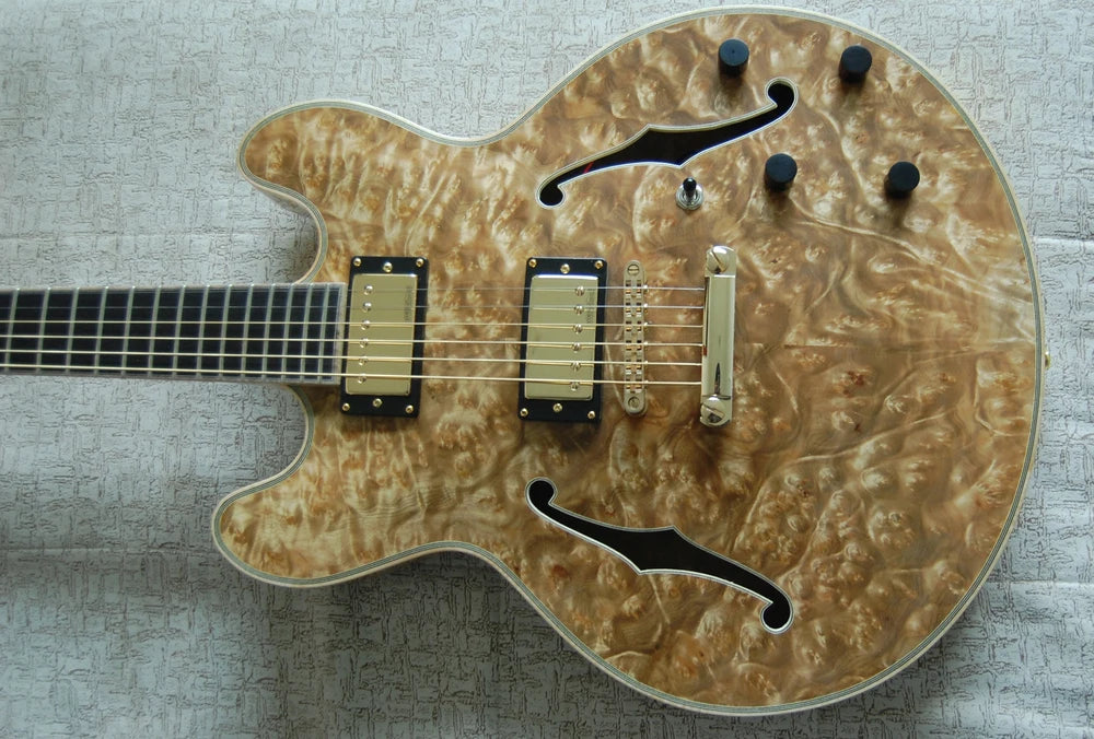 Yunzhi YZ Archtop Jazz Electric Guitar Maple Neck Burr Maple Hollow Body with Ebony Fingerboard Maple Back/Sides China