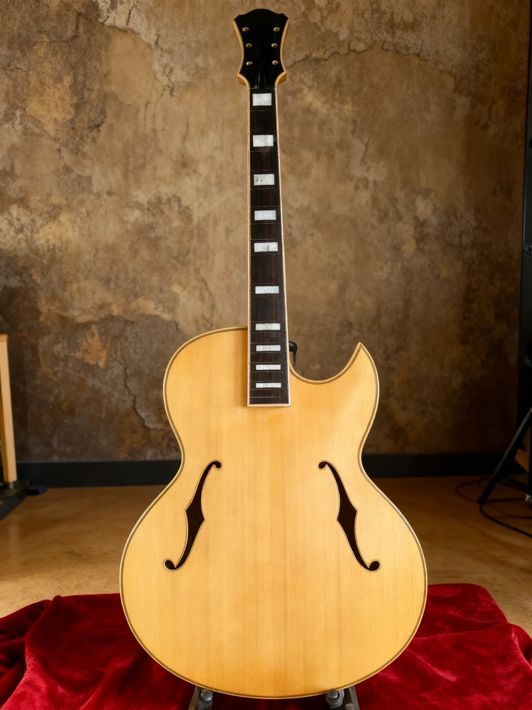 Yunzhi YZ-19NYL Handcrafted Florentine Jazz Hollow Body Electric Guitar 16inch Single Cutaway Carved Solid Flamed Maple Golden