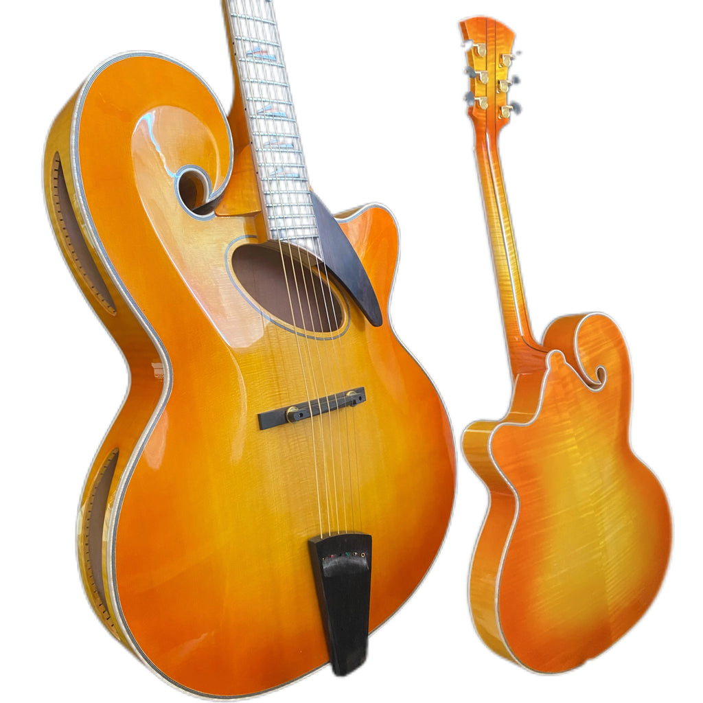 Yunzhi Electric Archtop Handmade Hollow Body Jazz Guitar Spruce Top Flamed Maple Ebony Fingerboard Customizable