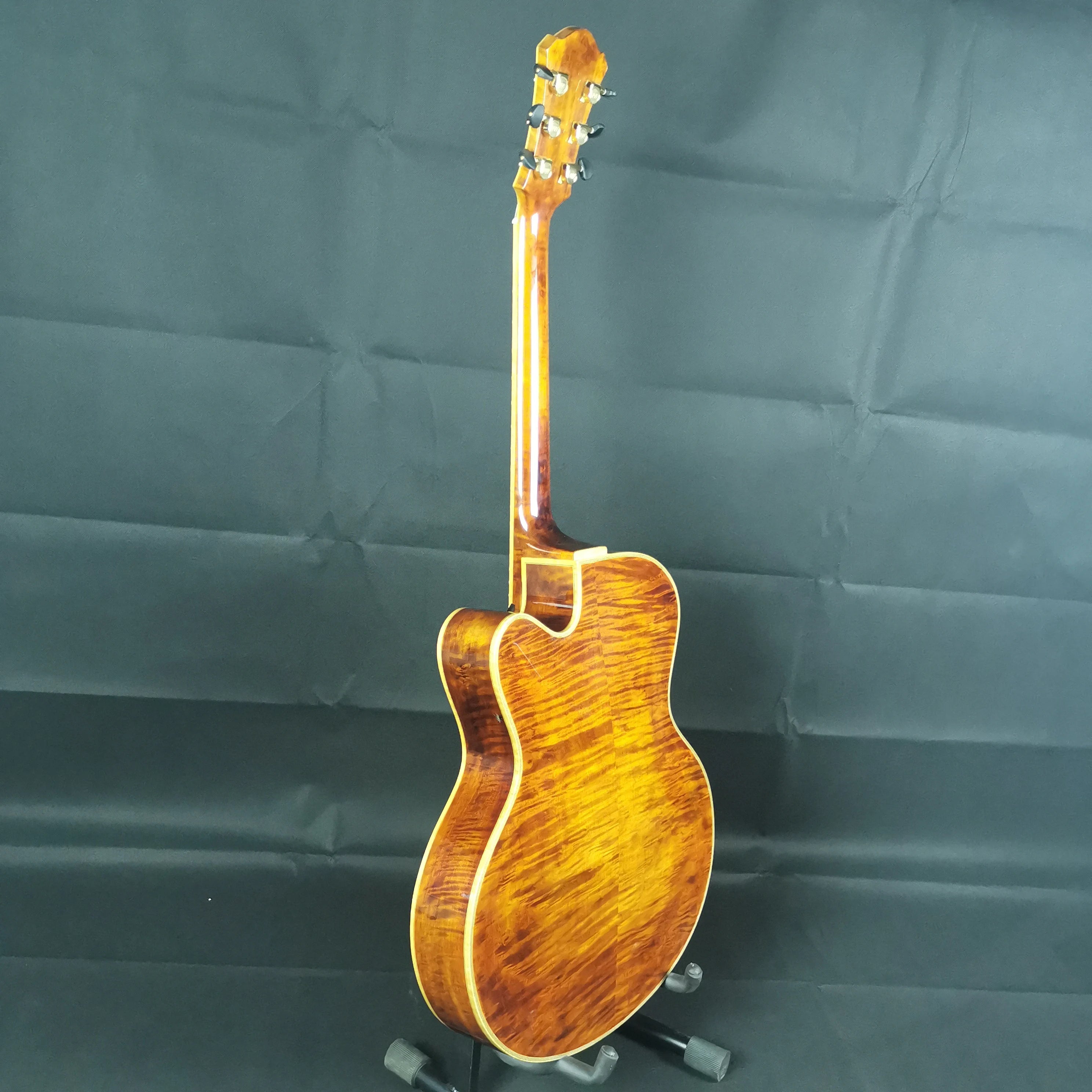 Handmade 16-Inch Hollow Flamed Maple Archtop Spruce Top Mahogany Body Electric Jazz Guitar Ebony Fingerboard Discount Cutaway