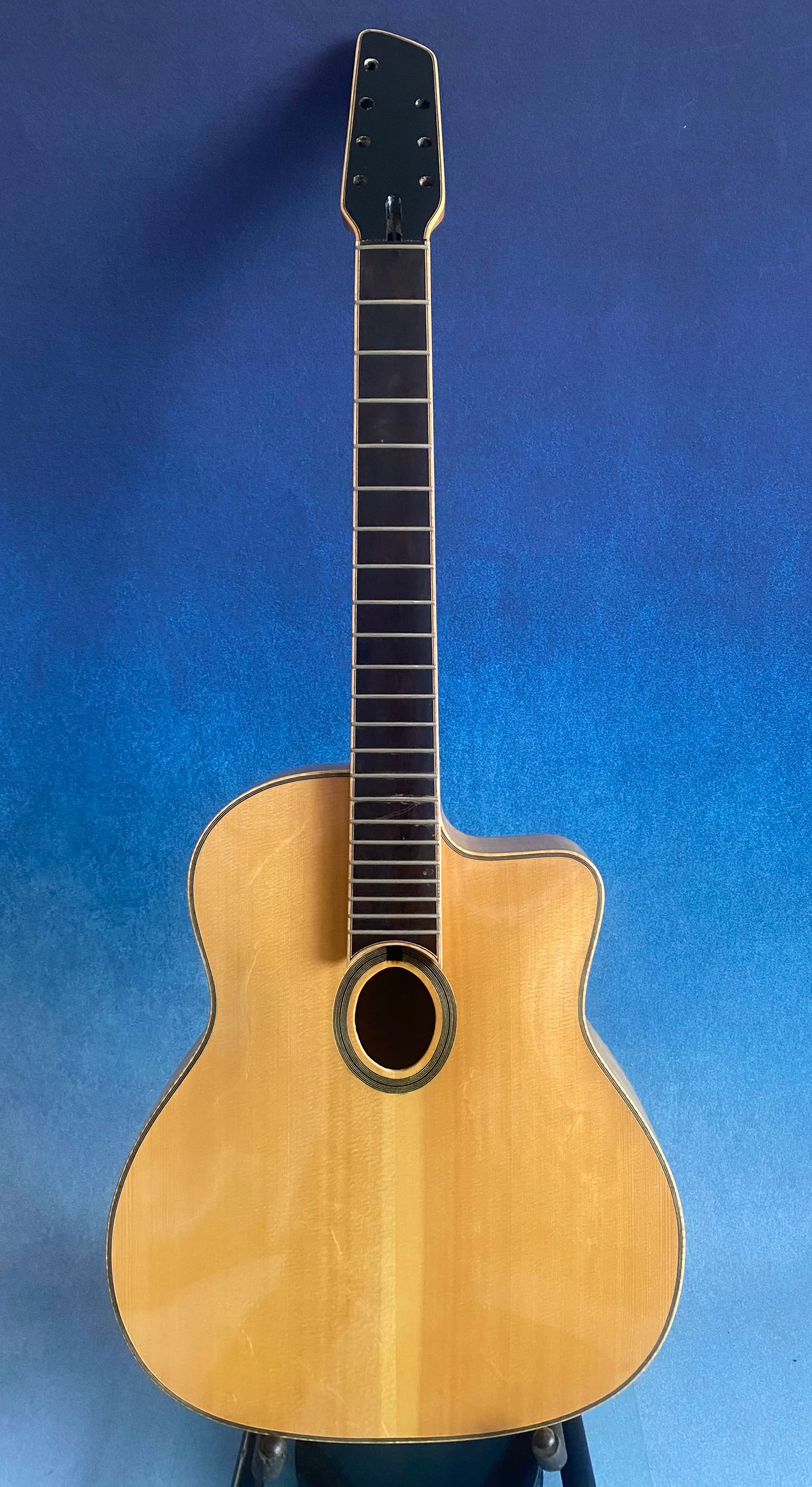 Handcrafted 16-Inch Gypsy 7 Strings Acoustic Guitar Flamed Maple Hollow Body Spruce Unfinished Ebony Luthier Components Kits