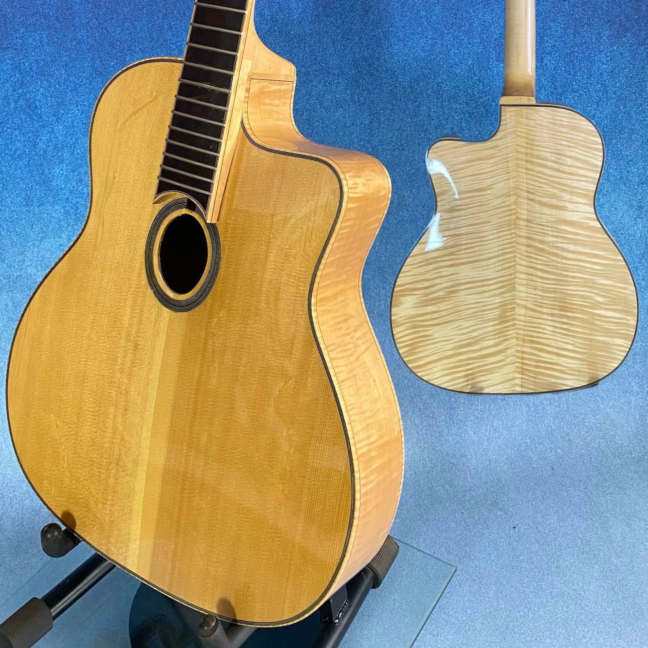 Handcrafted 16-Inch Gypsy 7 Strings Acoustic Guitar Flamed Maple Hollow Body Spruce Unfinished Ebony Luthier Components Kits