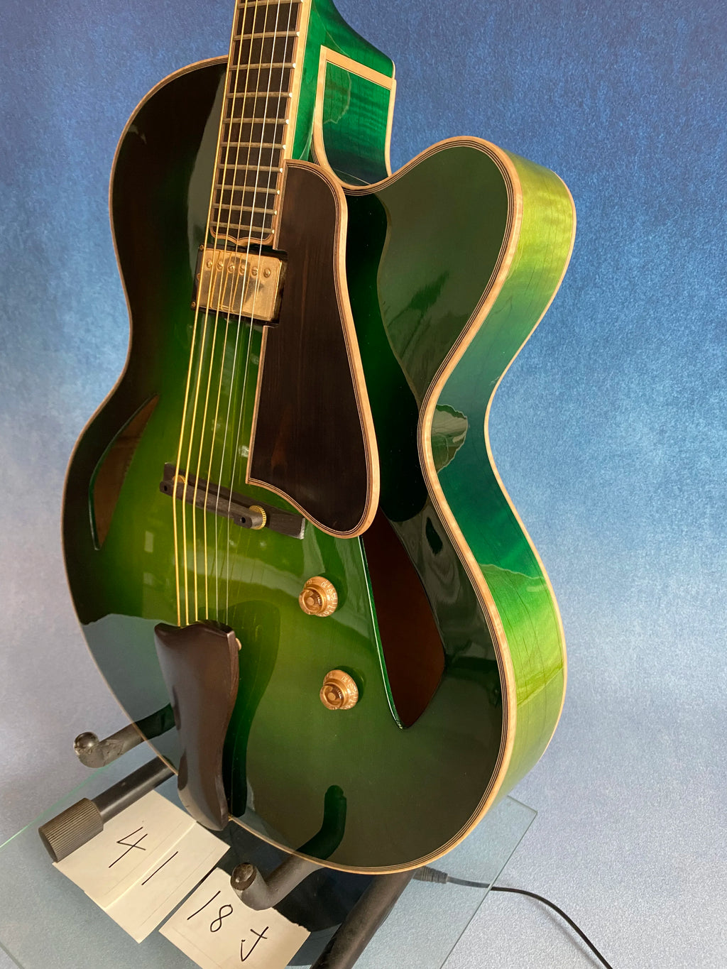 Yunzhi Luthier Handcrafted 16" Jazz Hollow Body Electric Guitar Professional Flamed Maple Solid Wood Green Spruce Top/ Ebony