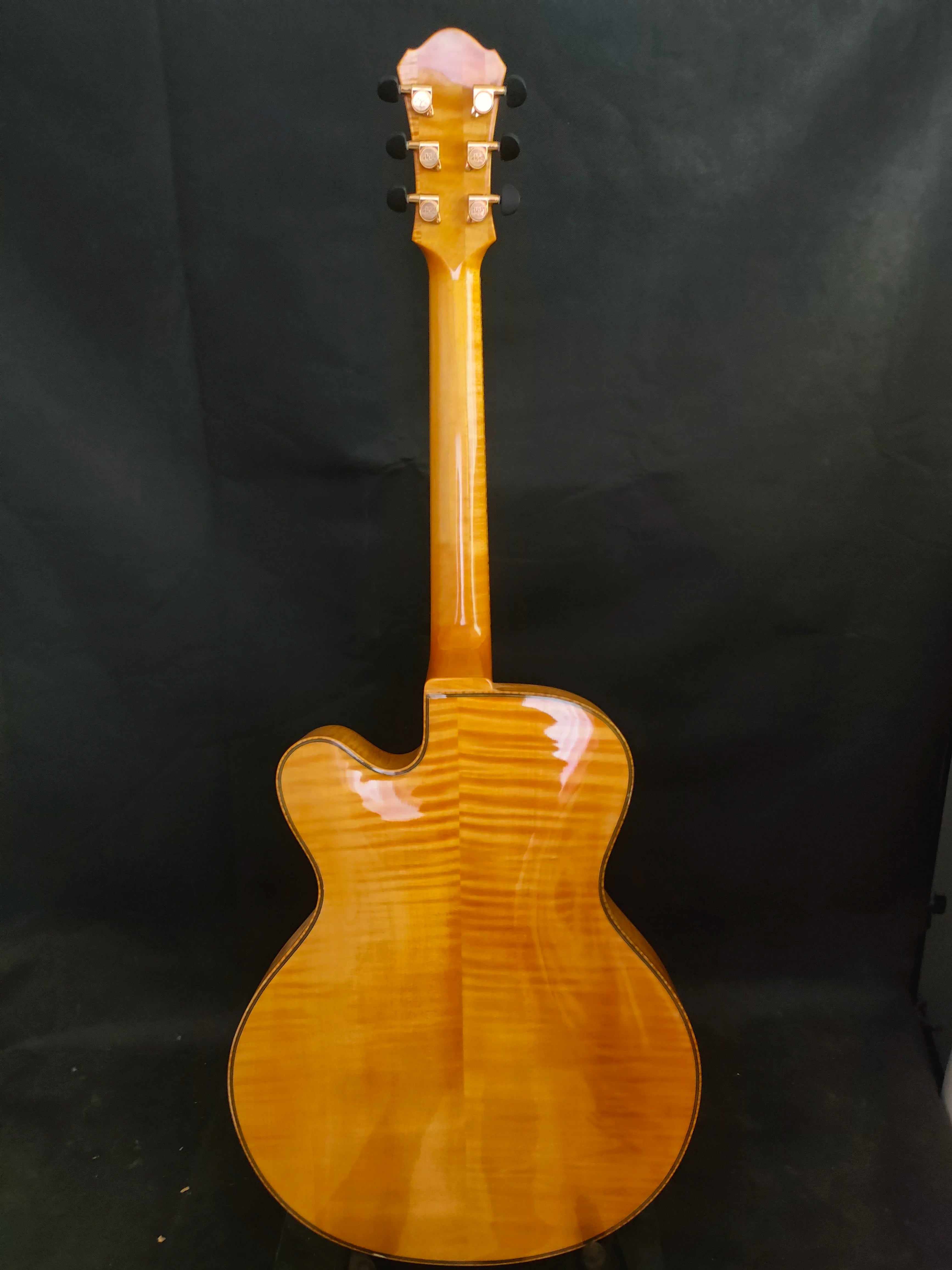 Yunzhi 16\" Quality Jazz Guitar Handcrafted Archtop Hollow Body Custom Carved Solid Maple with Ebony Fingerboard
