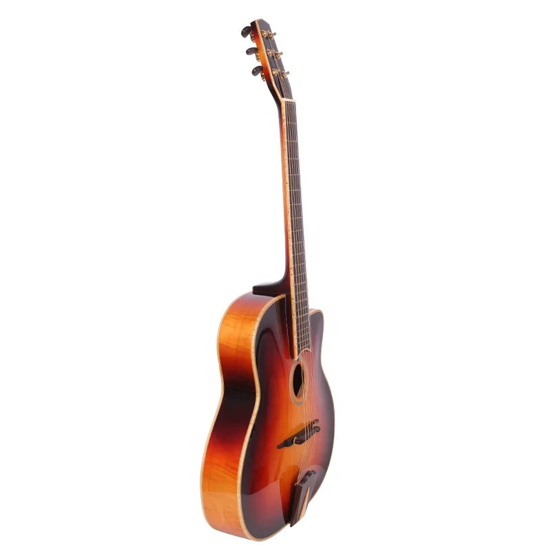 YUnzhi Handmade Jazz Gypsy Hollow Body Guitar Spruce Top Maple Back/Side Ebony Fingerboard 628mm Scale H/S Pickup-Ready for