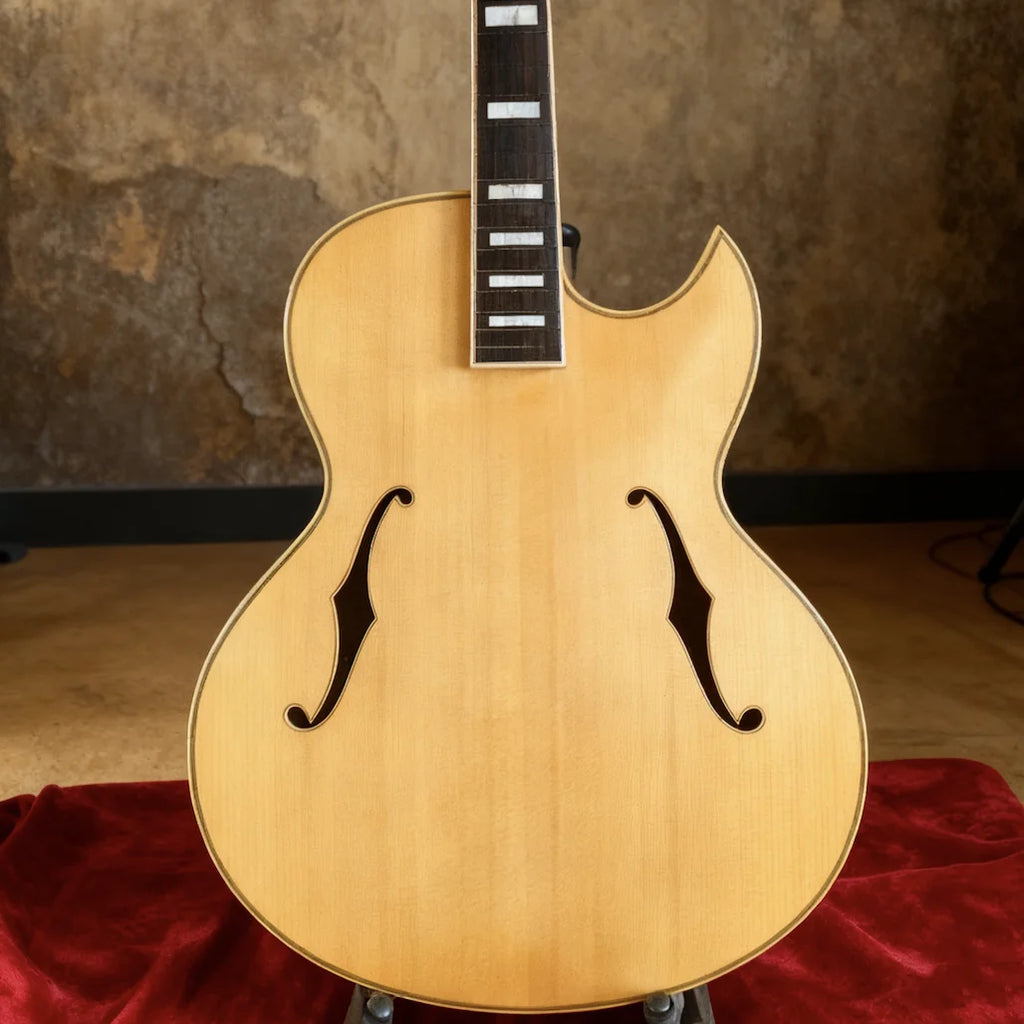 Yunzhi YZ-19NYL Handcrafted Florentine Jazz Hollow Body Electric Guitar 16inch Single Cutaway Carved Solid Flamed Maple Golden