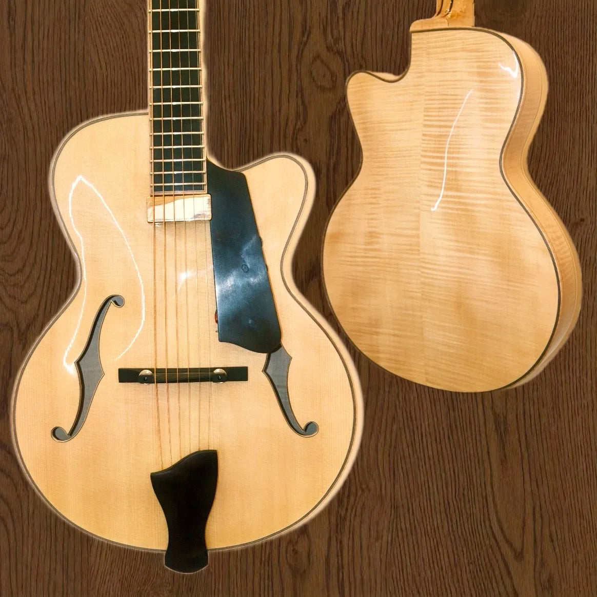 Yunzhi Luthier Handcrafted 15" Jazz Guitar Yellow 6-String Flamed Maple Hollow Body Spruce Top Ebony Fingerboard Mahogany