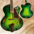 Yunzhi Luthier Handcrafted 16" Jazz Hollow Body Electric Guitar Professional Flamed Maple Solid Wood Green Spruce Top/ Ebony