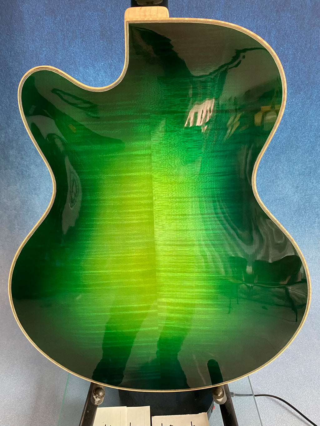 Yunzhi Luthier Handcrafted 16" Jazz Hollow Body Electric Guitar Professional Flamed Maple Solid Wood Green Spruce Top/ Ebony