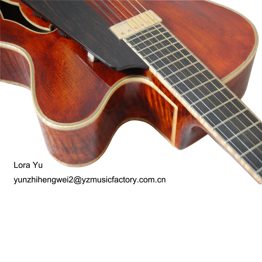 Yunzhi Archtop Jazz Maple Top Ebony Fingerboard Customizable Electric Guitar Made in China