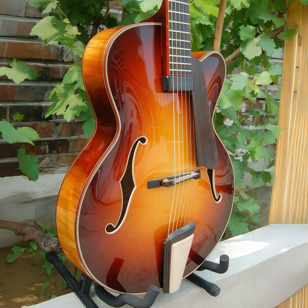 Yunzhi Handmade Eastman Type Jazz Guitar Solid Maple Semi-Hollow Body Customizable Features Ebony Fingerboard Spruce Material
