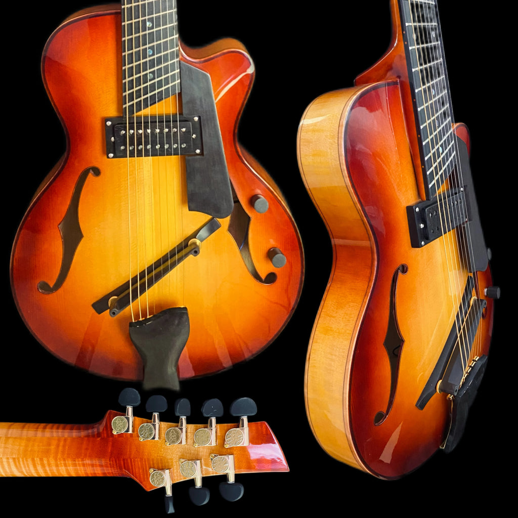 Yunzhi 15-Inch Electric Jazz Guitar Handcrafted Hollow Body with Sunset Cutaway Customizable Archtop Design Side Material Maple