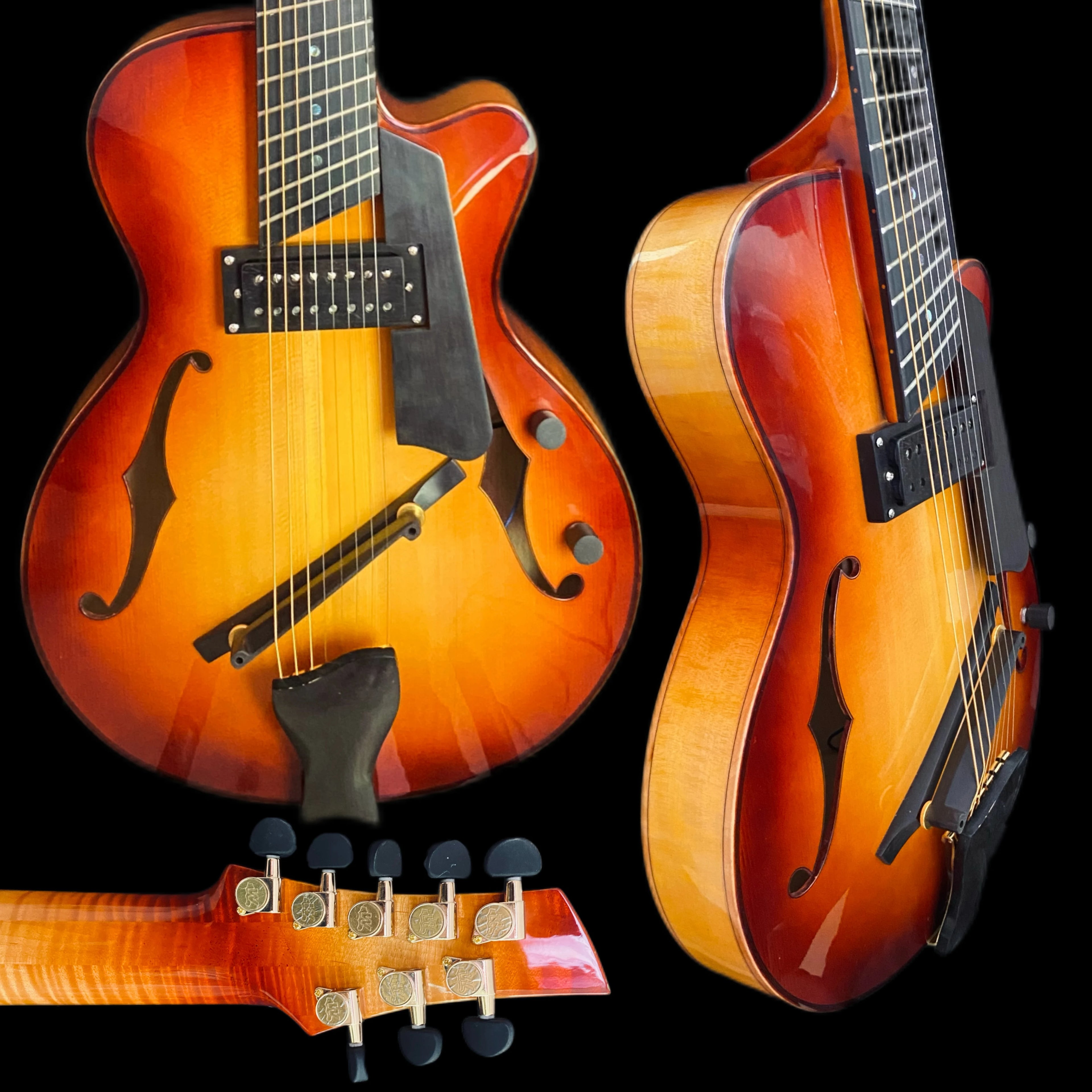 Yunzhi 15-Inch Electric Jazz Guitar Handcrafted Hollow Body with Sunset Cutaway Customizable Archtop Design Side Material Maple