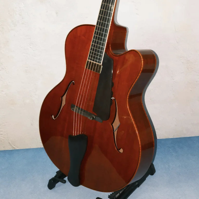 Luthier Handcrafted 17" Electric Guitar Maple Neck Solid Mahogany Hollow Body Violin Style Spruce Top Ebony Professional Custom