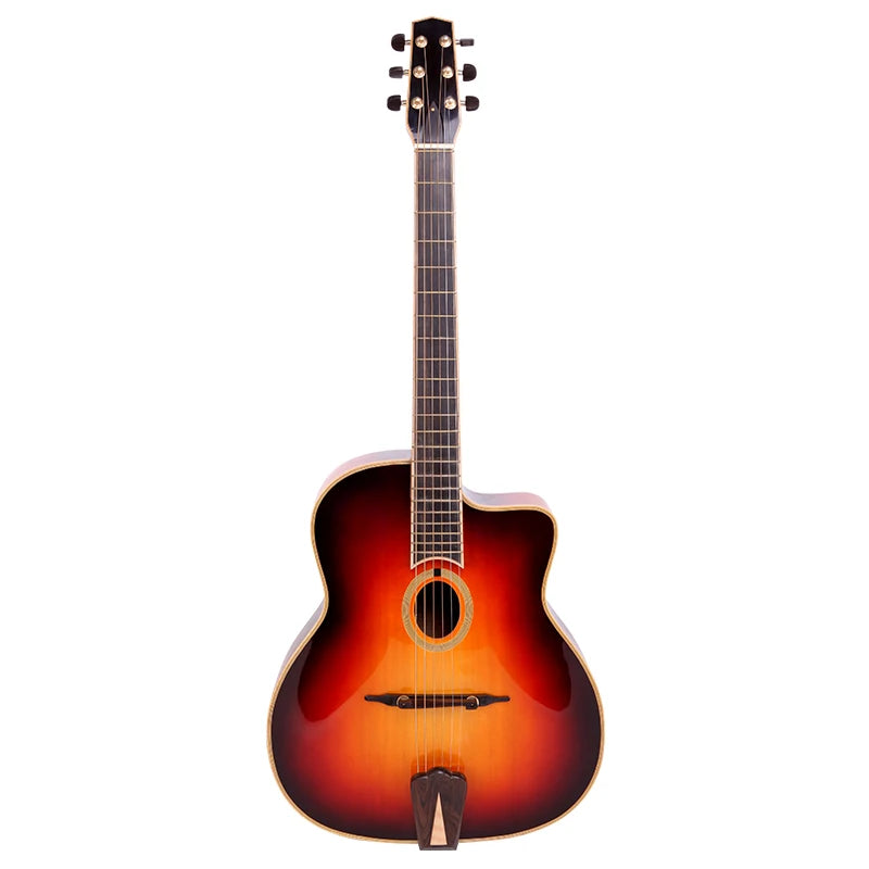YUnzhi Handmade Jazz Gypsy Hollow Body Guitar Spruce Top Maple Back/Side Ebony Fingerboard 628mm Scale H/S Pickup-Ready for