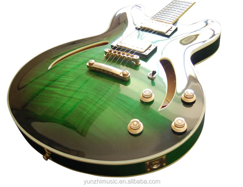 Yunzhi Customizable Electric Jazz Guitar Semi Hollow Body Solid Maple Carved Archtop Ebony Fingerboard Handmade Musical