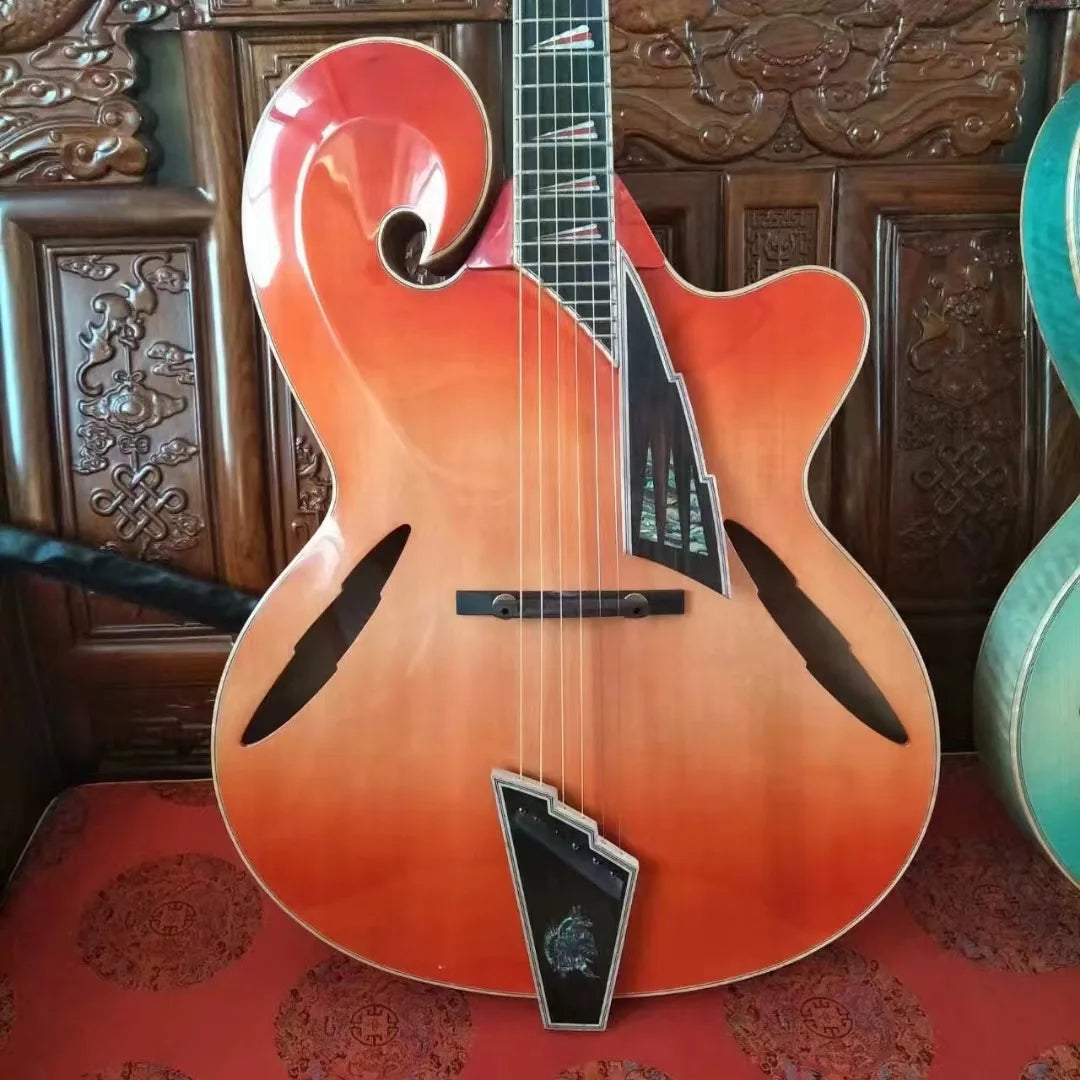Yunzhi Hollow Body Handmade Archtop Carved Solid Maple Acoustic Electric Customizable Ebony Jazz Guitar Musical Instrument