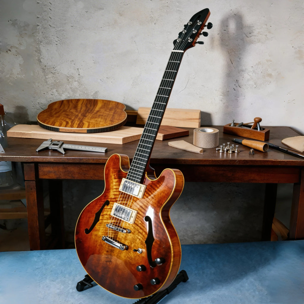 Yunzhi Luthier Handcrafted 335Hollow Body Archtop Electric Guitar Solid Spruce Top Maple Back Ebony Fingerboard Gloss Custom