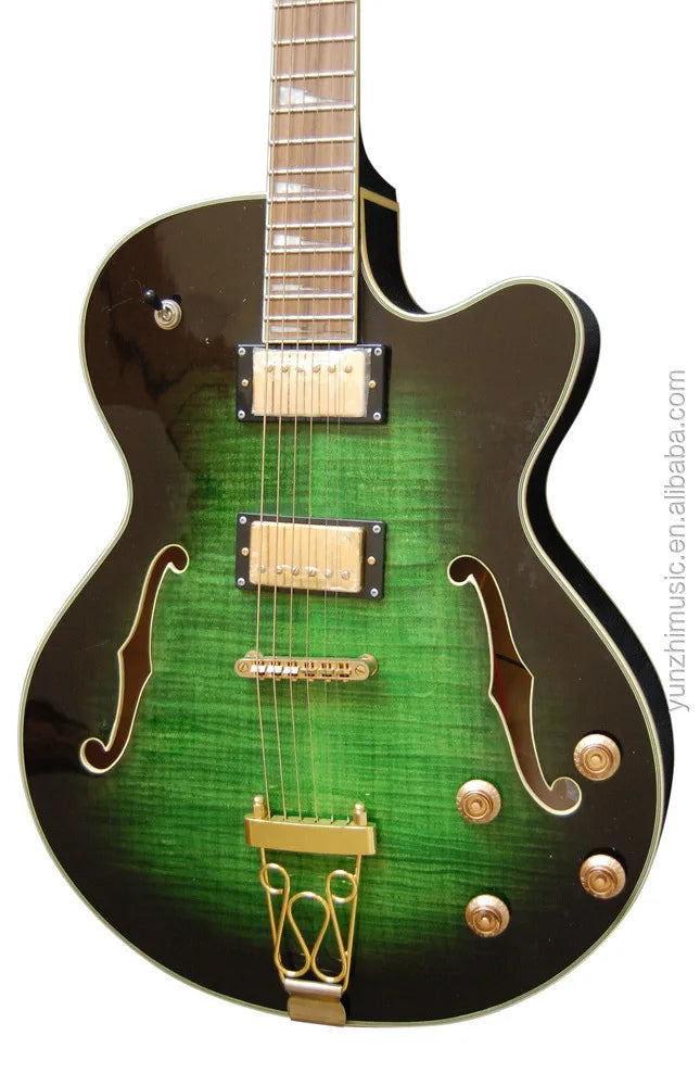 Yunzhi Customizable Electric Jazz Guitar Semi Hollow Body Solid Maple Carved Archtop Ebony Fingerboard Handmade Musical