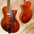 Yunzhi YZ-19NYL Luthier Handcrafted 15" Jazz 6-String Electric Guitar Flamed Maple Hollow Body Archaize Spruce Top Ebony Brown
