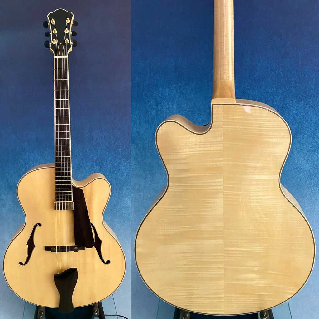 Classic Style Cutaway Archtop Electric Jazz Guitar Hollow with Flamed Maple Spruce & Ebony Fingerboard High Quality Instrument