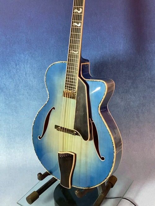 Handcrafted Blue Nitrocellulose Lacquer Glossy Finish Archtop Jazz Guitar Ebony Fingerboard Hollow Body Carved Maple 6-String