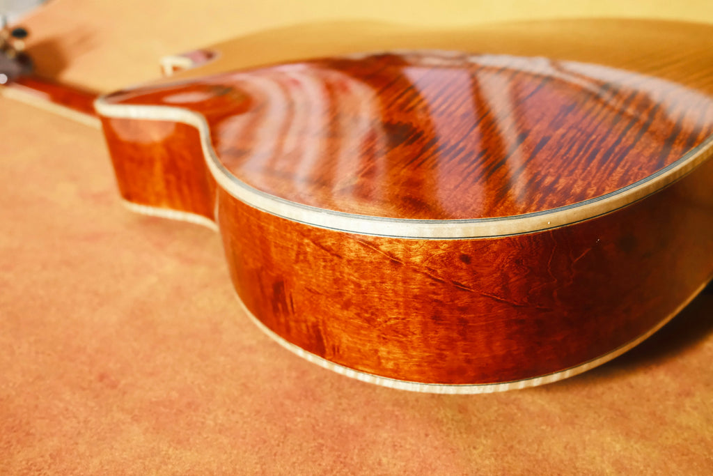Yunzhi 17-Inch Gypsy Style Archtop Electric Guitar Handcrafted Flamed Maple Hollow Body Ebony Fingerboard Spruce Brown H-H