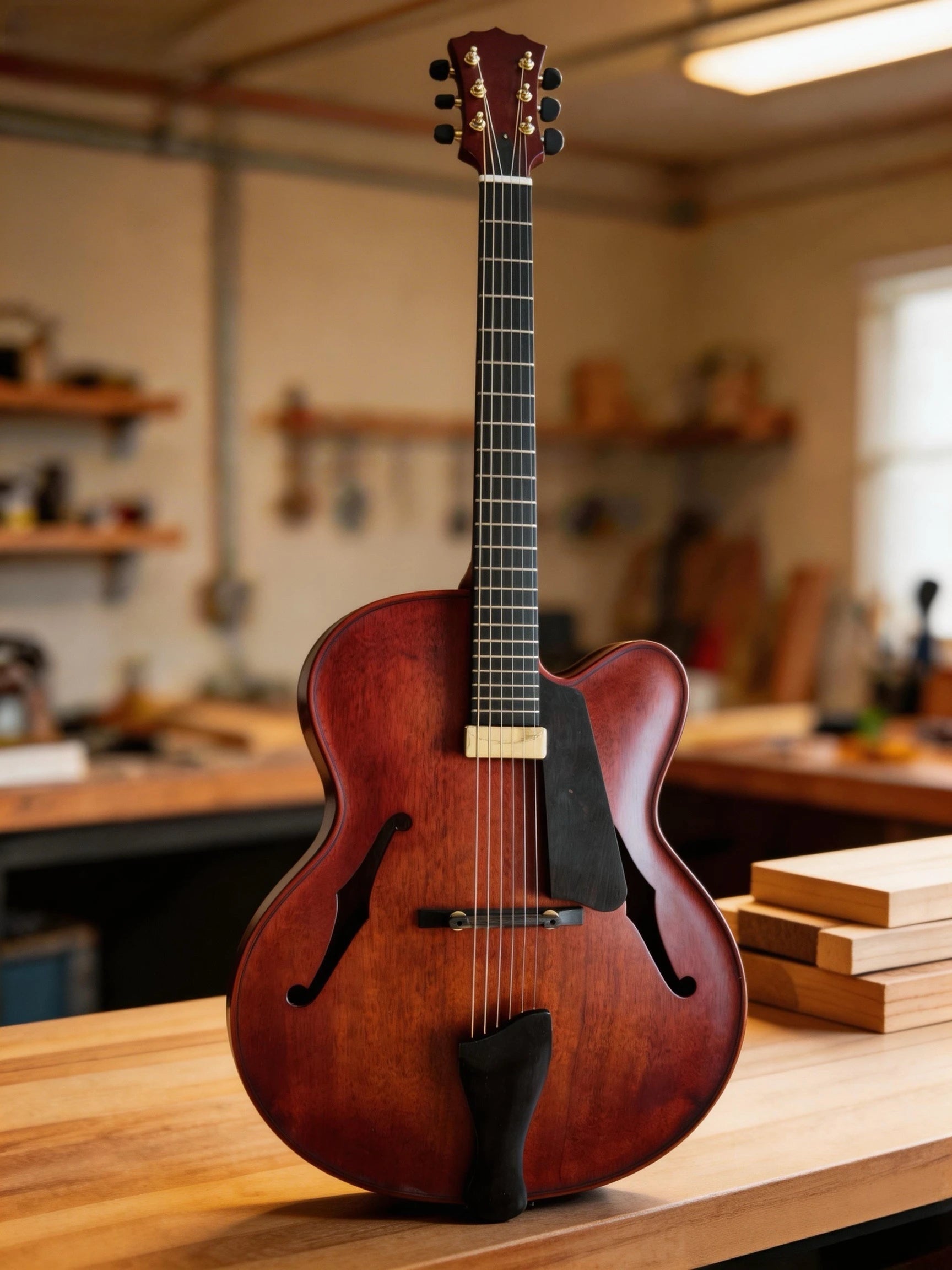 ViolinStyle Handcarved 17" Electric Guitar Solid Spruce Hollow Body Ebony Professional Jazz Guitar Cutaway in Stock